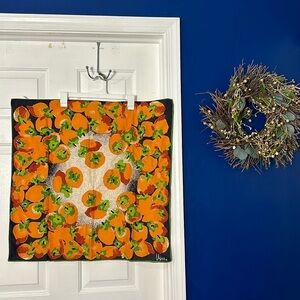 Women’s Vintage Vena Orange Green & Black Fruit Themed Scarf 27” x 27”